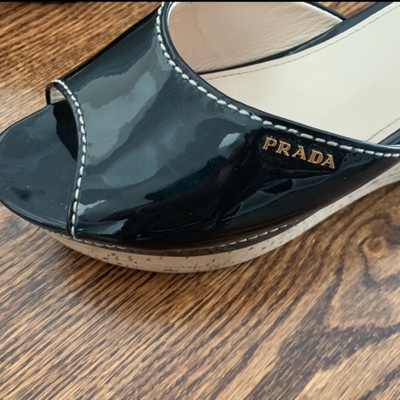PRADA Black Patent Leather Wedge Slides - Picture 5 of 5